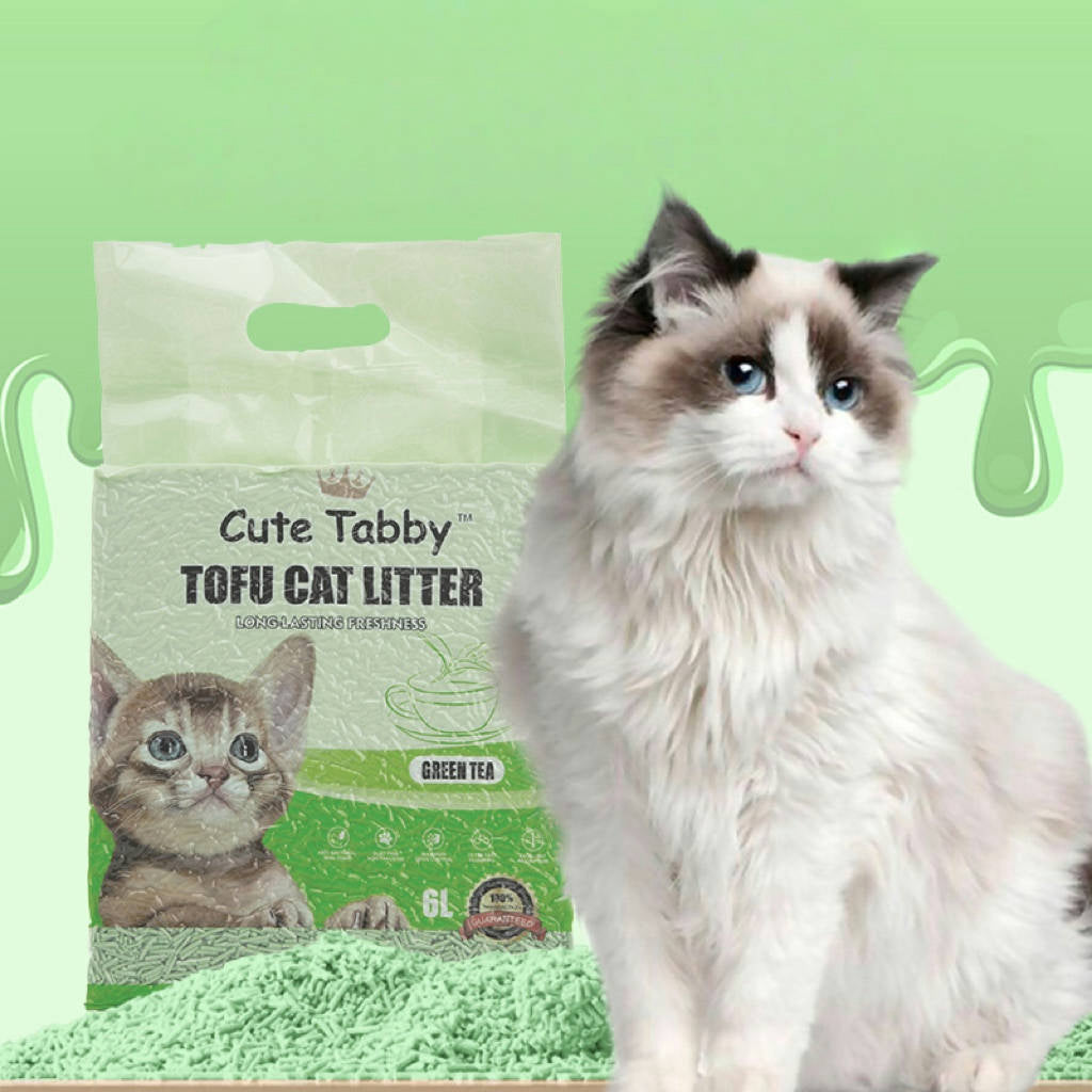 Cute Tabby Tofu Cat Litter Green Tea 6L
